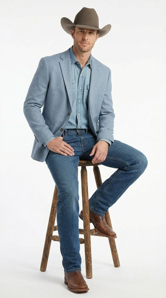 Mens Rugby Teal Baby Sky Western Blazer – Cowboy Style Casual Sport Coat for Men Classic Western Jacket in Light Blue Color