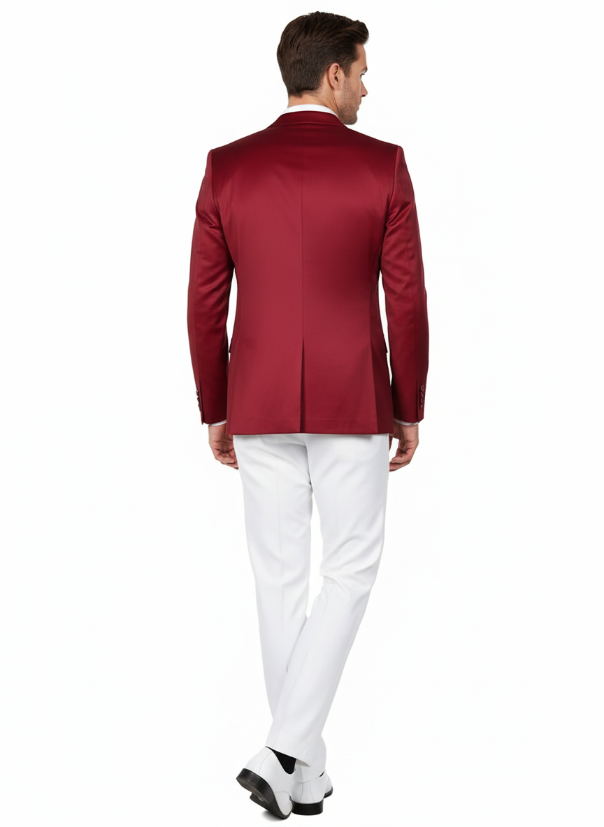 Burgundy Satin Slim Fit Blazer for Men
