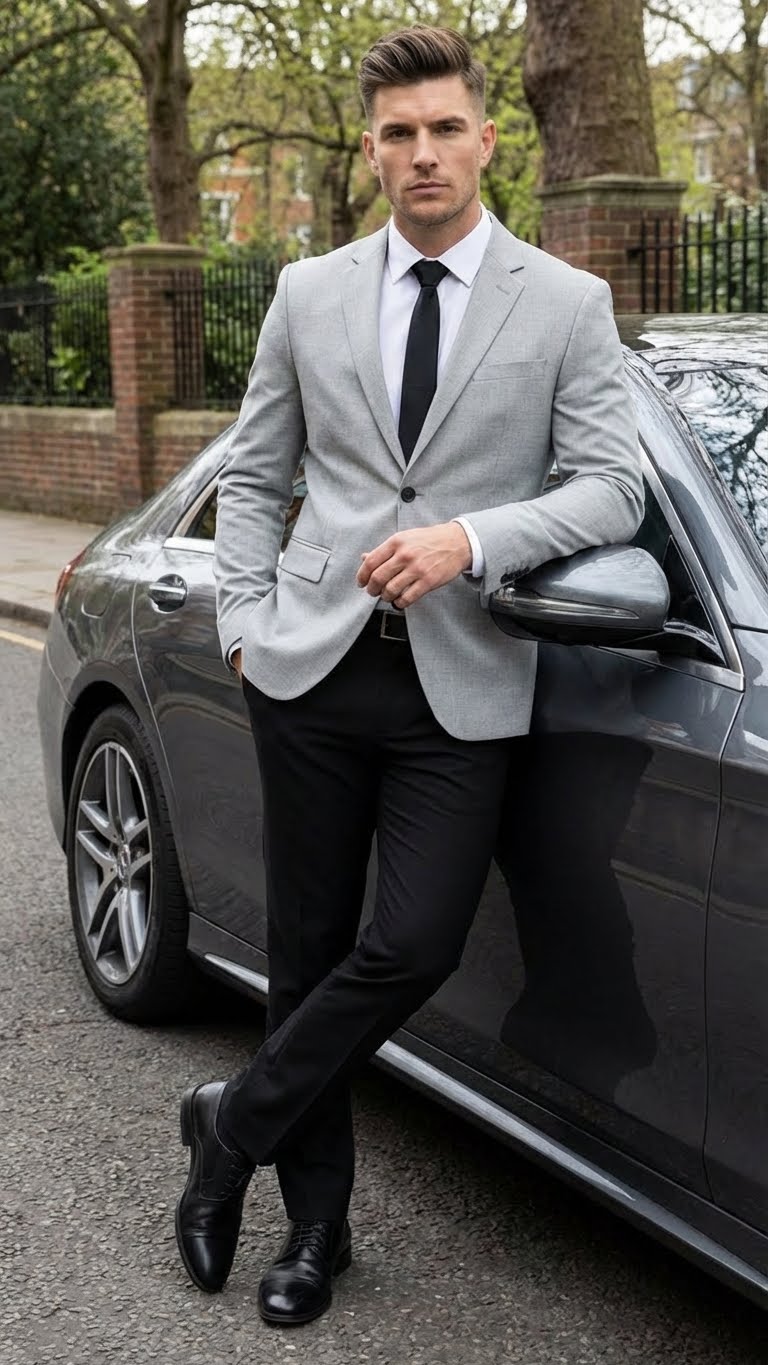Mens Light Grey Slim Fit Blazer Sport Coat with Black Pants | Premium Formal and Smart Casual Outfit Light Grey / 46 Short Mens Light Grey Slim Fit Blazer Sport Coat with Black Pants | Premium Formal and Smart Casual Outfit Light Grey / 46 Short