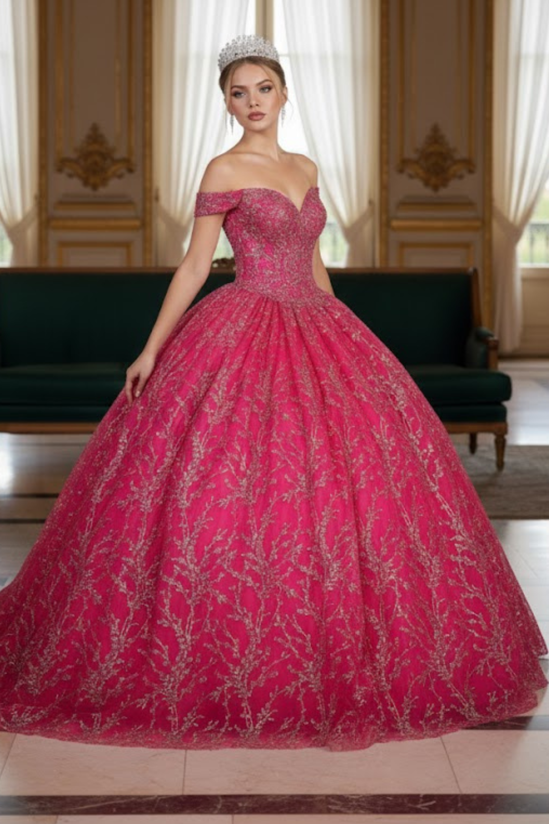 Off Shoulder Corset Quinceanera Glitter Ball Gown