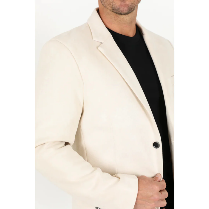Mens Double Button Faux Suede Blazer - Off White