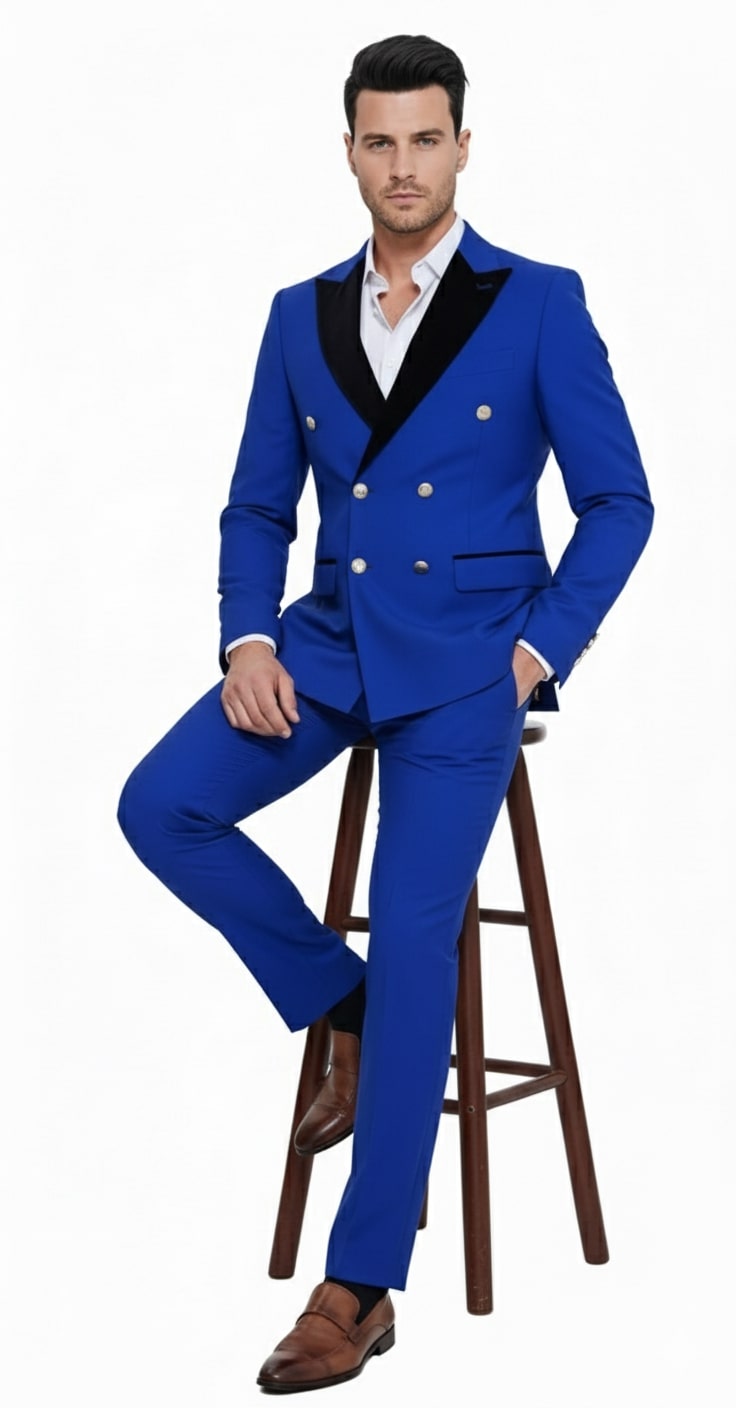 Royal Blue Double-Breasted Slim Fit Tuxedo Suit