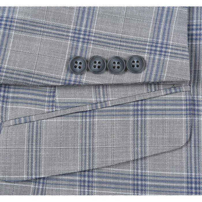 Men's Slim Fit Notch Lapel Light Gray Check Suit