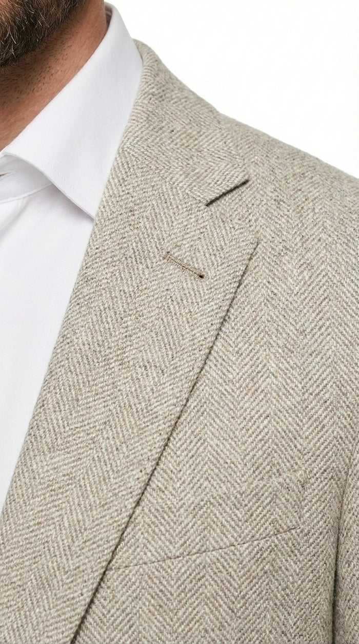 Men’s Light Tan Tweed Blazer – Classic Herringbone Sport Coat, Beige Casual Formal Jacket, Vintage Style Business & Smart Casual Wear