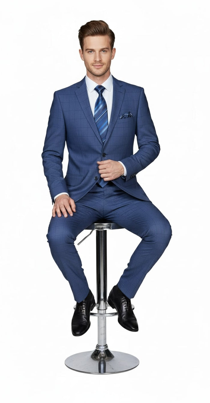 Indigo Navy Windowpane Check Men's Suit 2-Pc