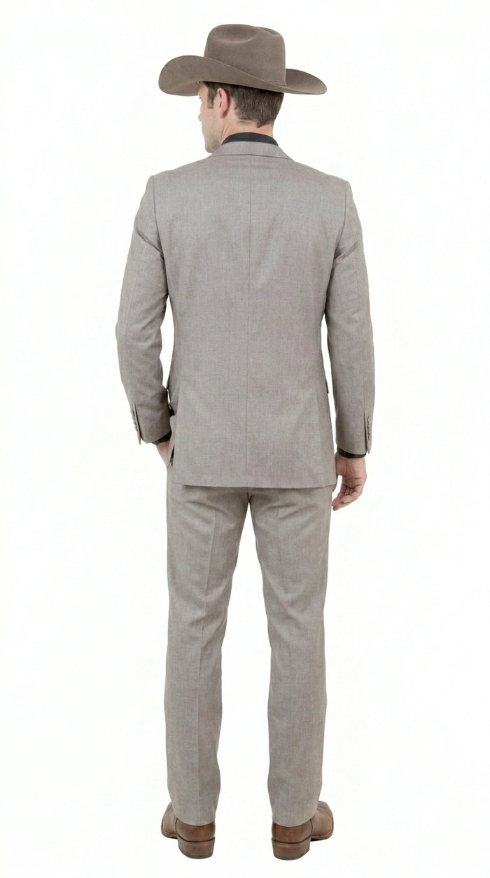 Men’s Light Taupe Western Tuxedo Suit – Cowboy Style Formal Blazer and Pants Outfit in Khaki Tan Light Brown Color