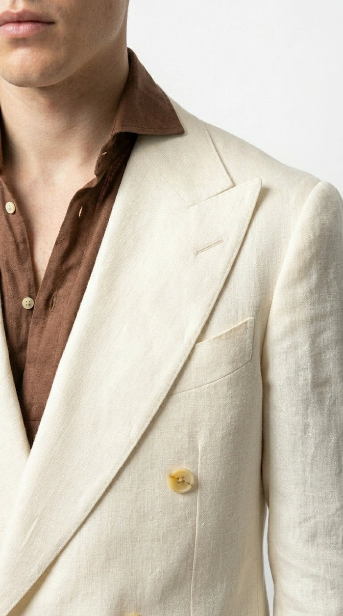 Men’s Off White 70s Style Double Breasted Suit – Vintage Retro Wide Lapel Classic Outfit for Party, Wedding and Casual Fashion Wear
