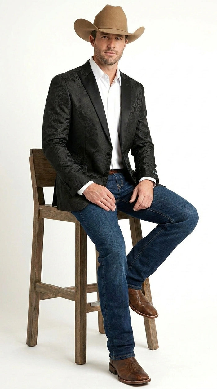 Men’s Black Paisley Western Cowboy Blazer – Classic Western Style Formal Jacket, Elegant Country Blazer Coat - saco para vaquero