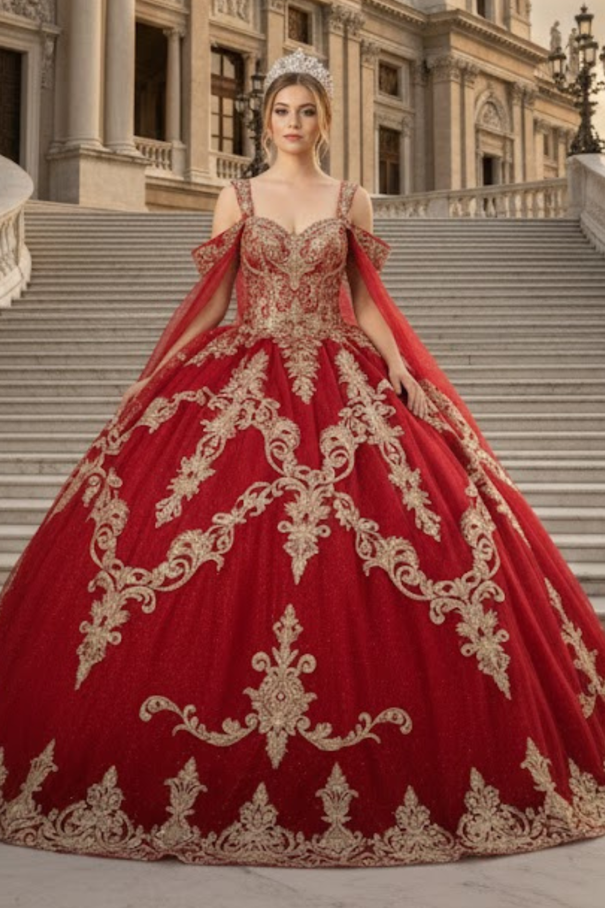 Layla K LK210 Quinceanera Gown with Cape Sleeve