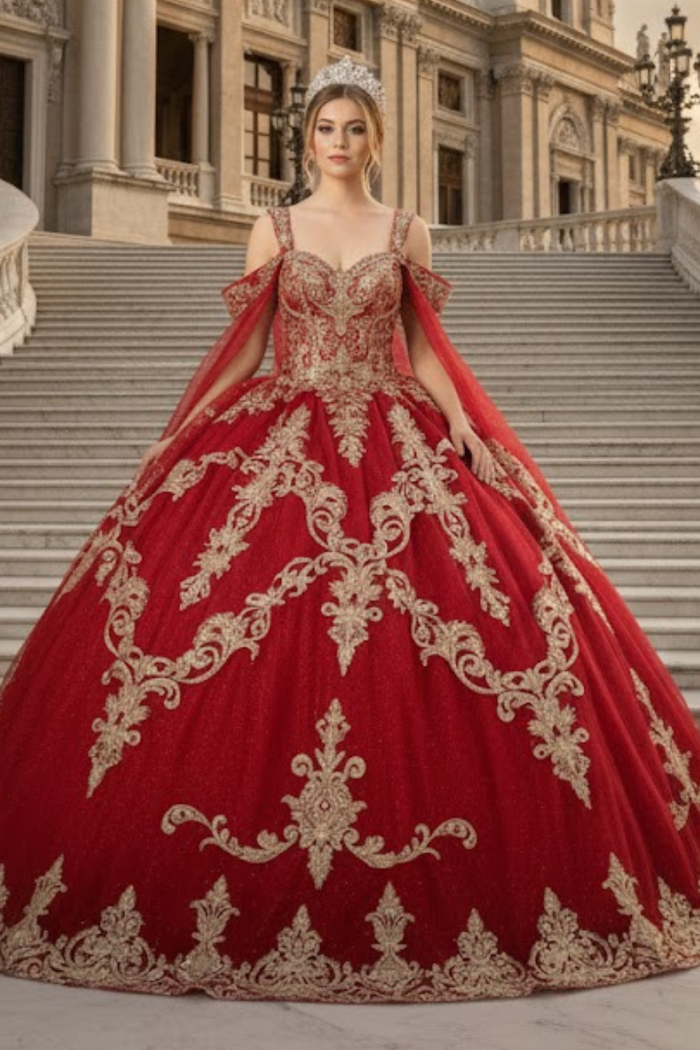 Layla K LK210 Quinceanera Gown with Cape Sleeve