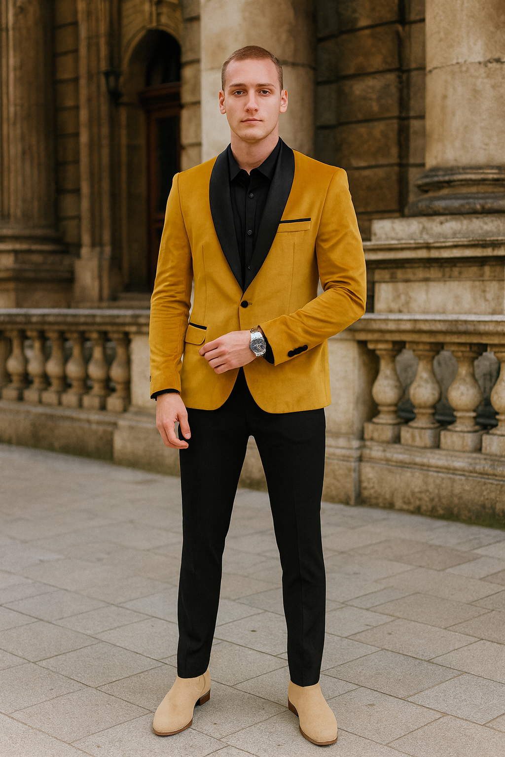 Men's Mustard Gold Velvet Tuxedo Jacket Slim Fit Dinner Blazer with Men's Mustard Gold Velvet Tuxedo Jacket Slim Fit Dinner Blazer with
