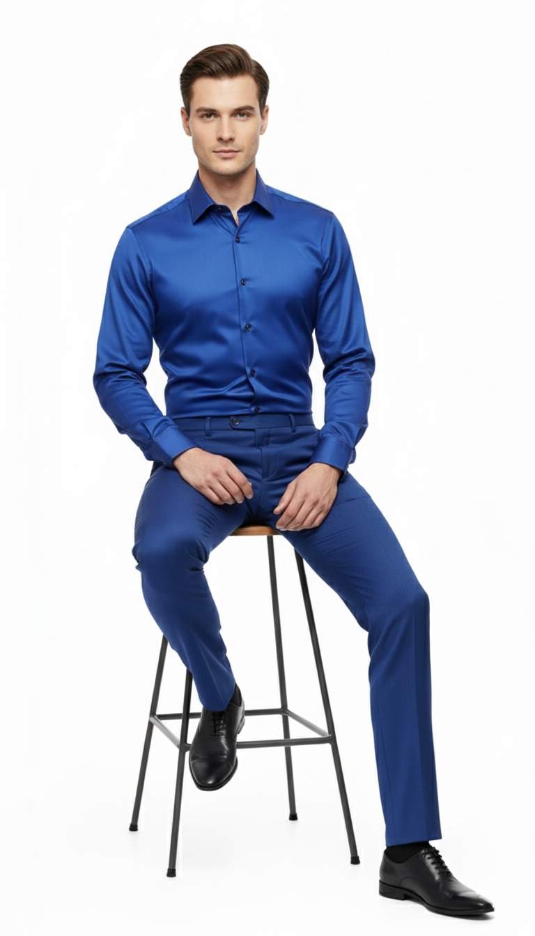 Royal Blue Satin Men’s Formal Dress Shirt