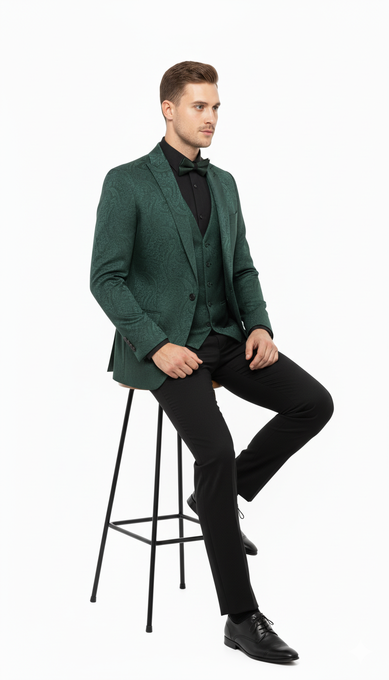 Emerald Green Paisley 3-Piece Slim Tuxedo Set