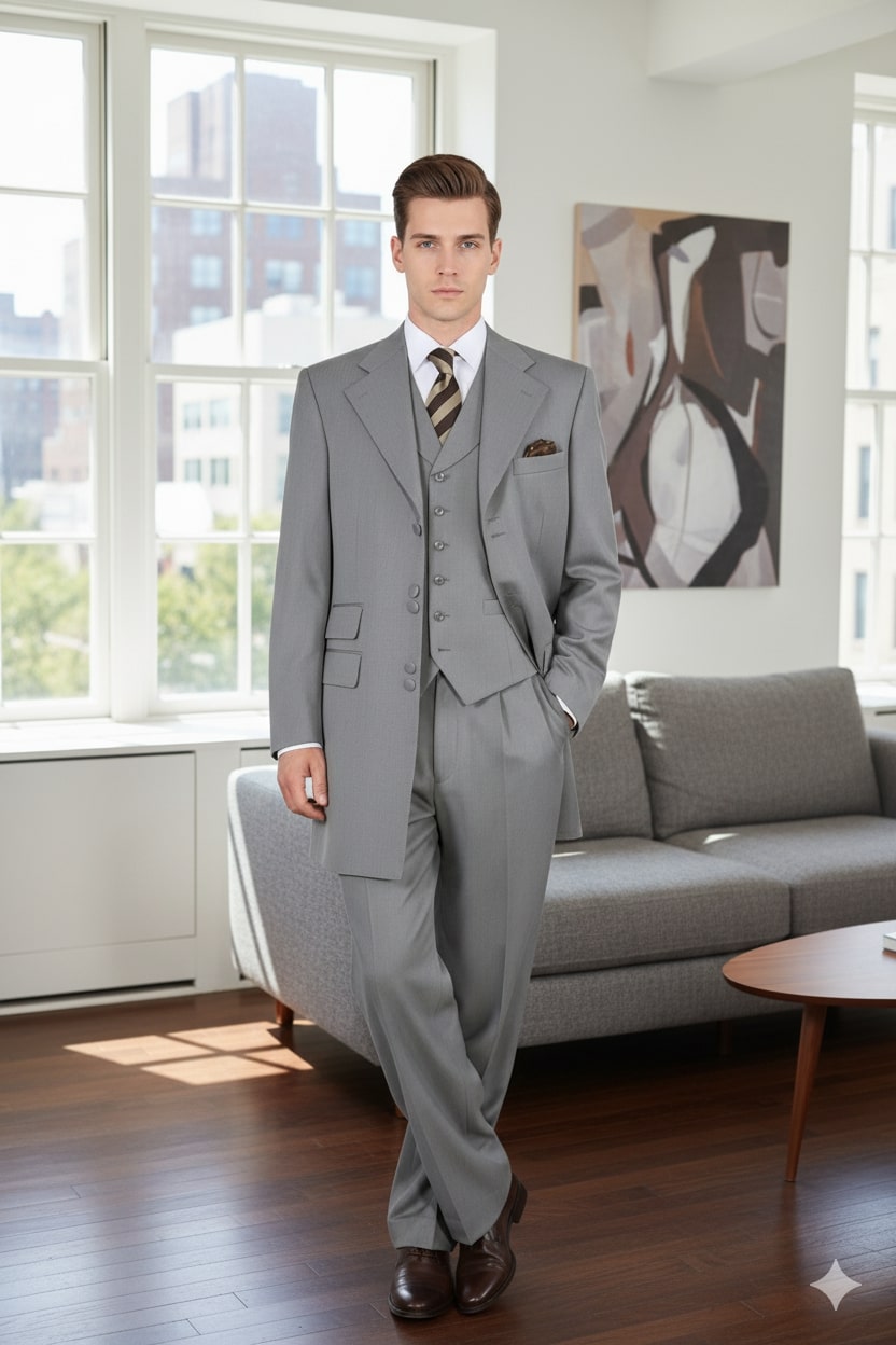 Light Gray 3-Piece Zoot Suit for Men
