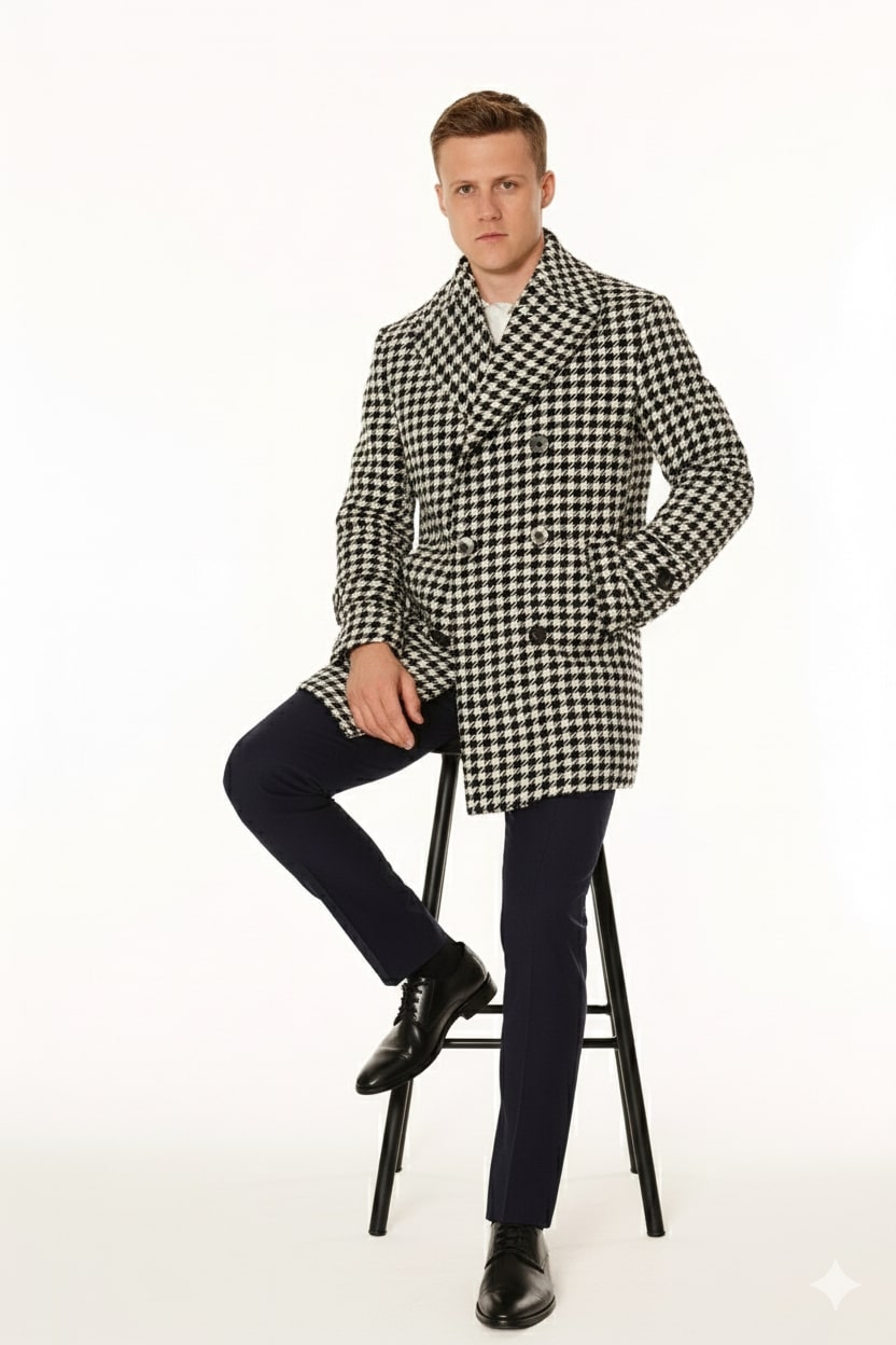 Men’s Houndstooth Double-Breasted Overcoats