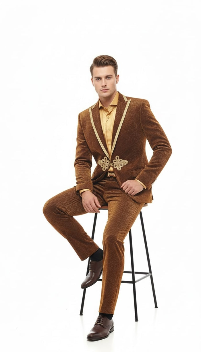 Bronze Shiny Velvet Party & Wedding Suit