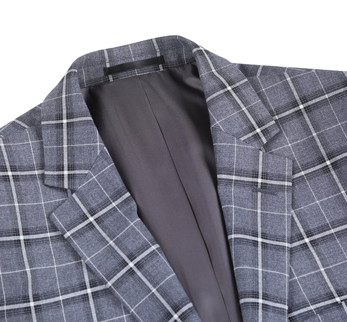 Men's Grey & White Check Classic Suit by Renoir