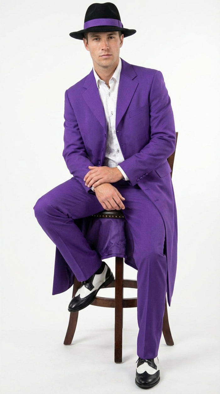 Purple Zoot Suit for Men | Classic Mafia & Gangster Style Long Coat Suit | Vintage 1920s–1940s Formal Outfit