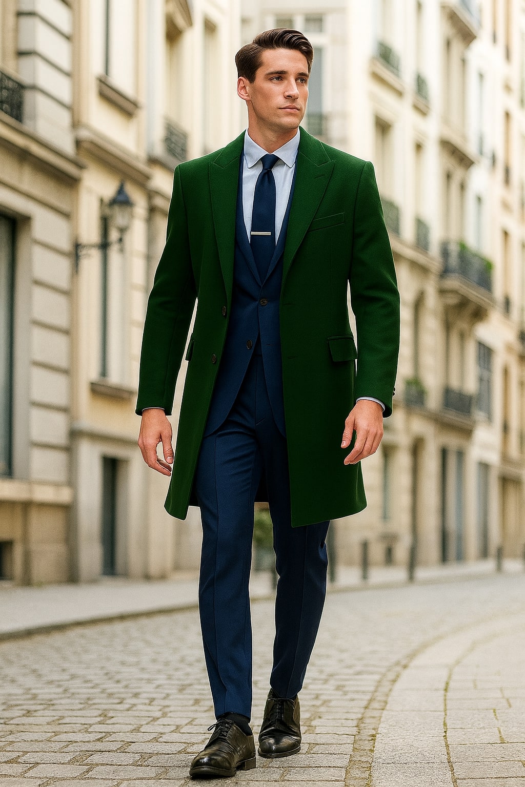 Men’s Dark Green Wool Overcoat - Classic Long Coat