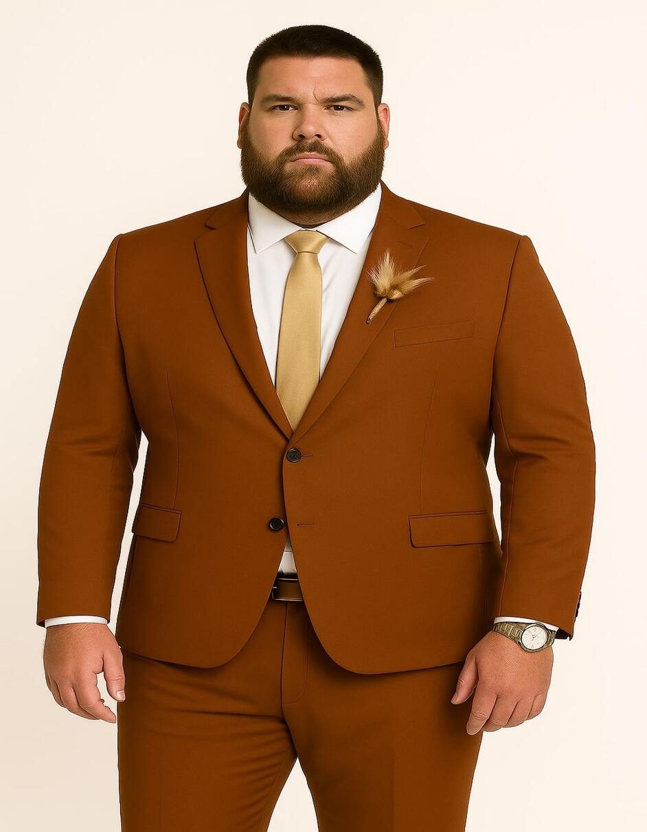 Rust Brown Slim Fit Groom Suit for Fall