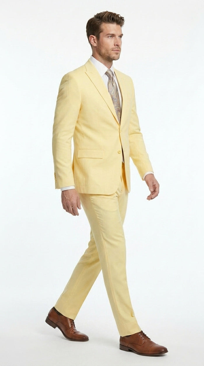 Men’s Pale Yellow 2 Piece Suit, Formal Dress Suit for Weddings, Prom, Parties, Summer Events, and Special Occasions By Vitali