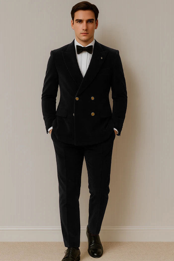 Mens Velvet Suit - Slim Fit Double Breasted Suit Blazer and Pants - Green