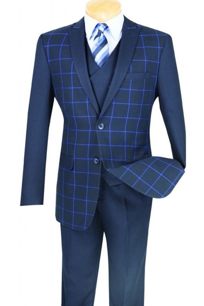 Windowpane Blazer with Solid Sleeves by Vinci