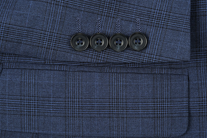San Gemini 3 Piece Blue Glen Plaid Regular Fit Suit