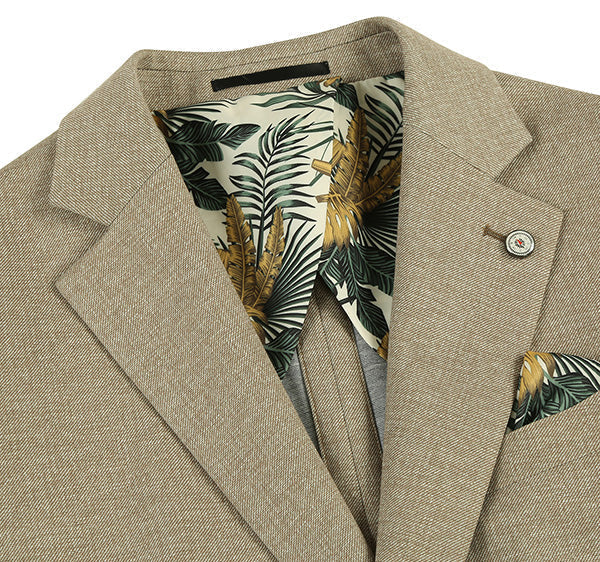 Half Canvas Slim Fit Khaki Blazer