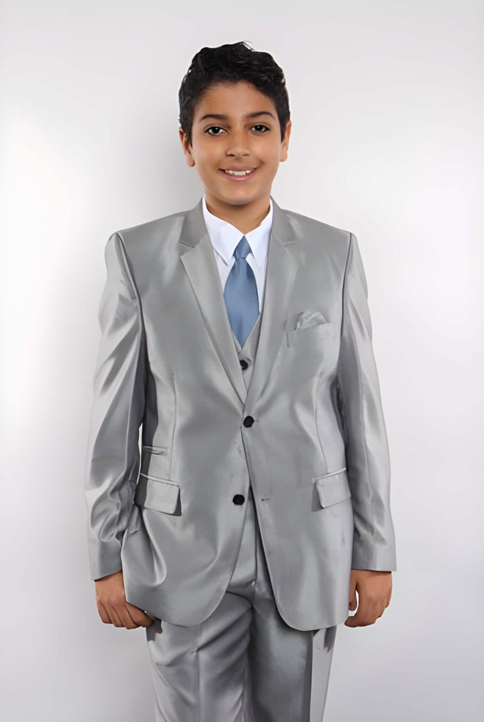 5 Piece Silver Suit Vested w/Shirt, Tie & Hanky Boy 3 ~ Three Piece Toddler Suits for Weddings