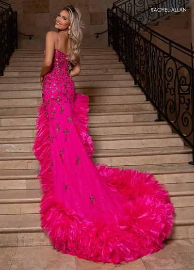 Rachel Allan 50357 Fitted Sleeveless Ruffled Slit Gown