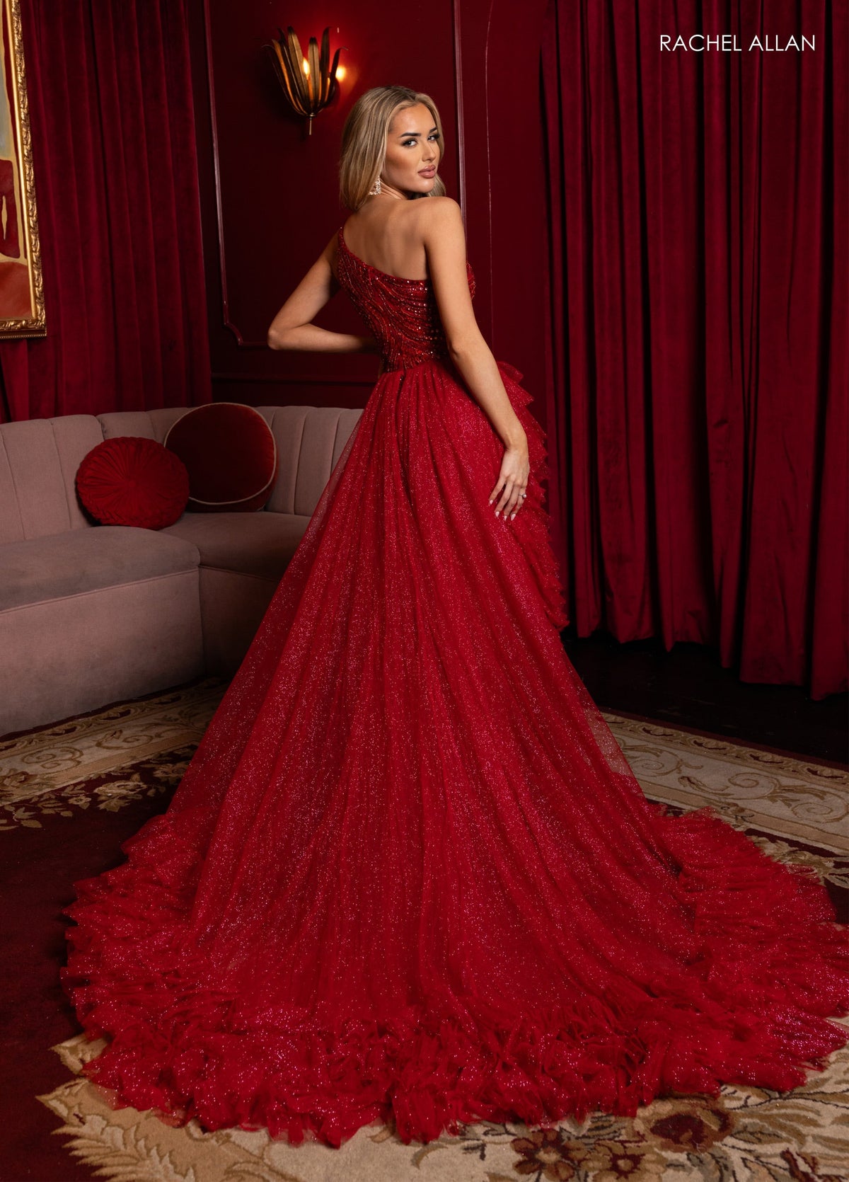 One Shoulder A-line Slit Gown by Rachel Allan 50383