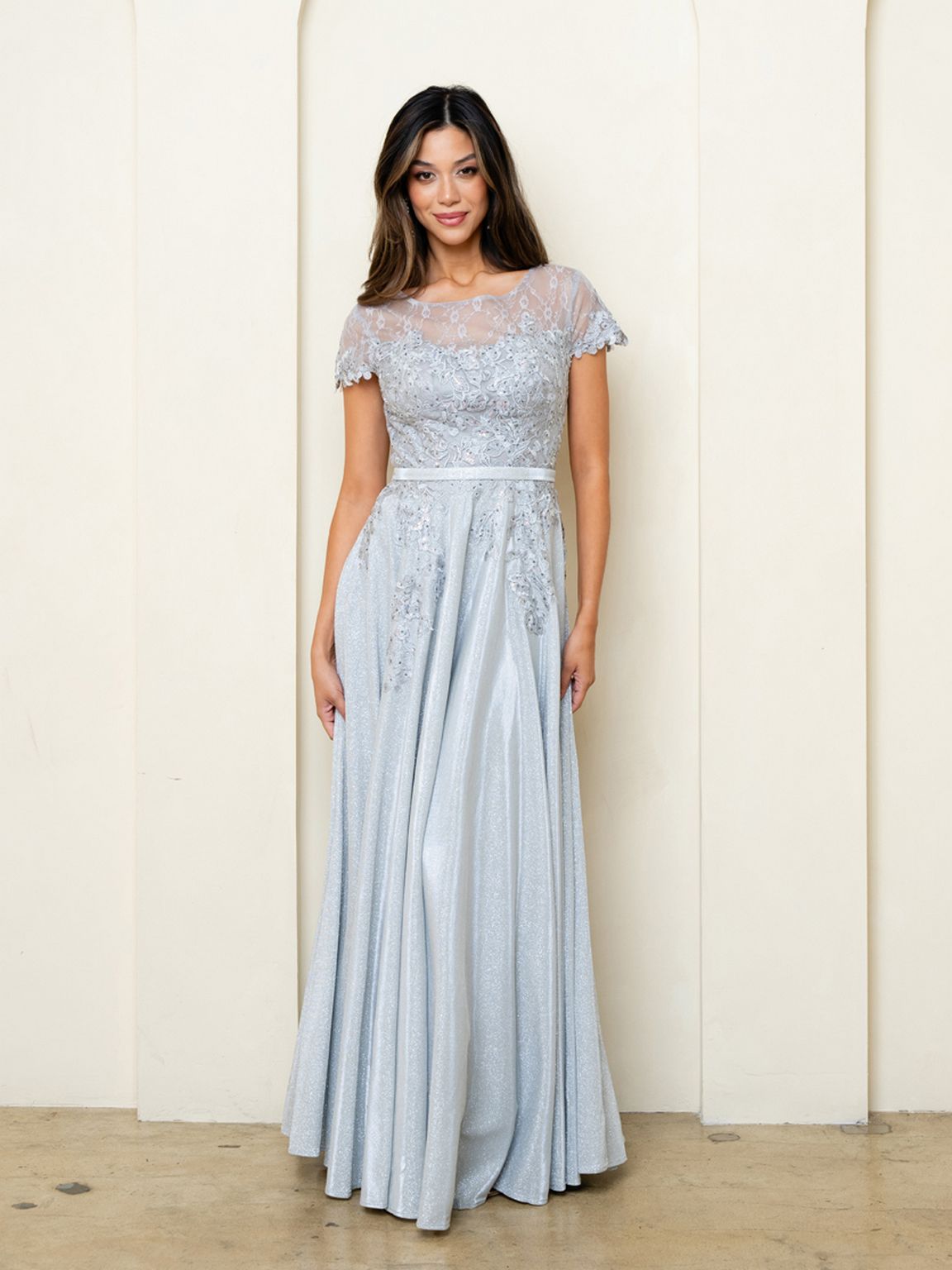 Eva USA EV5273 Long Metallic-Blend Evening Dress with Subtle Sheen