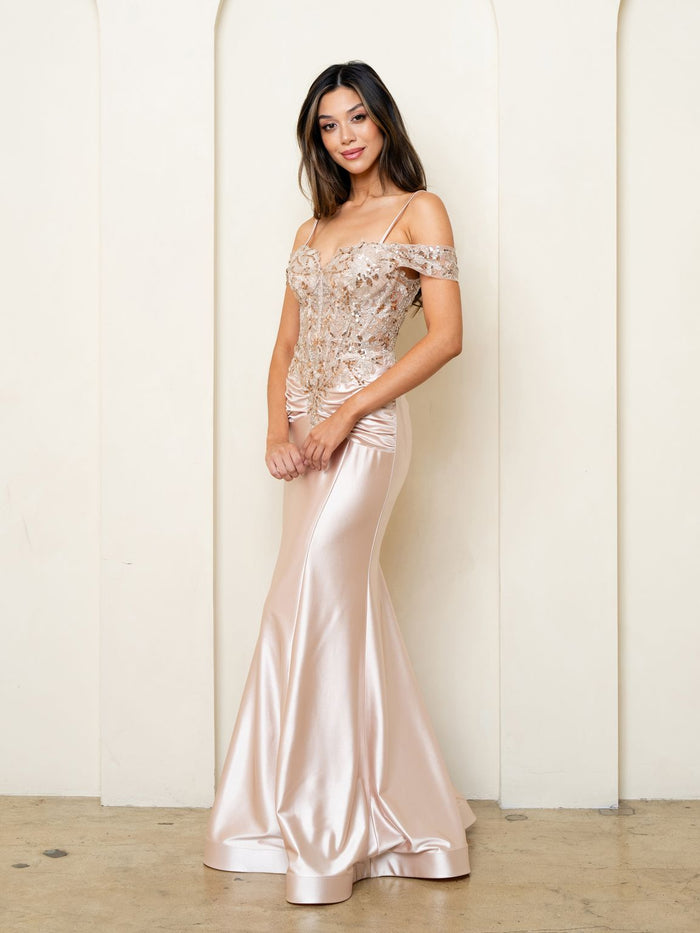 Eva USA EV5291 Sequin-Embellished Tailored Long Dress for Formal Events