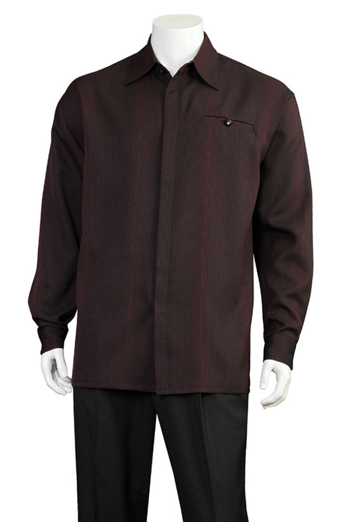 Mens Long Sleeve Mini Check Walking Suit in Burgundy