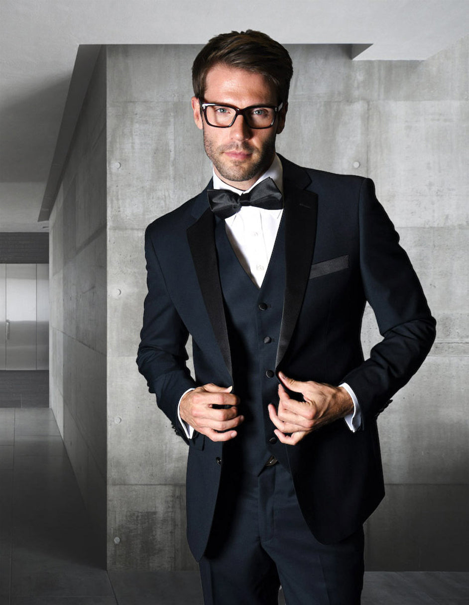 Modern Fit Navy Wool Tuxedo with Vest