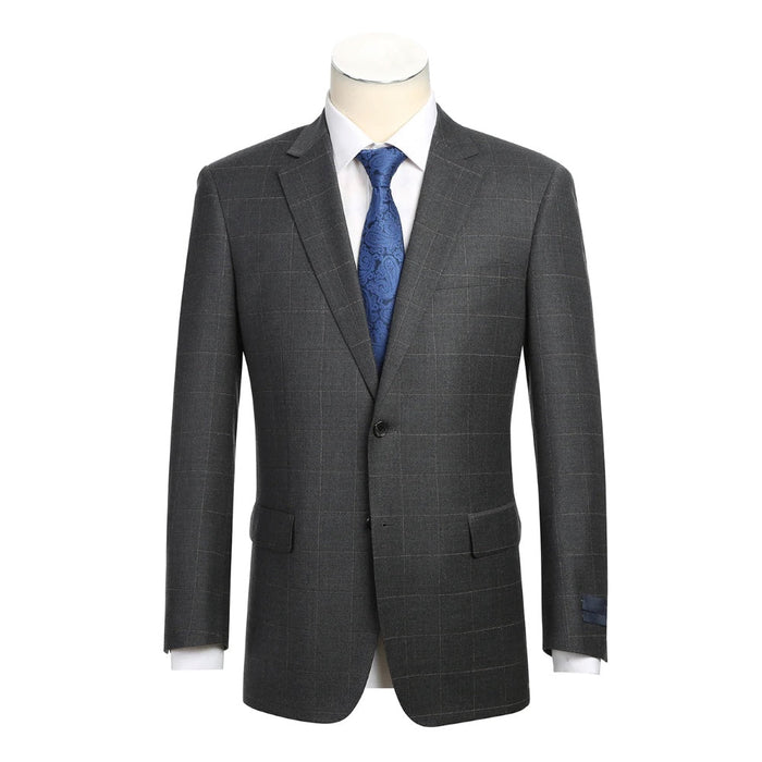 Gray Wool Blend Windowpane Suit, Regular Fit
