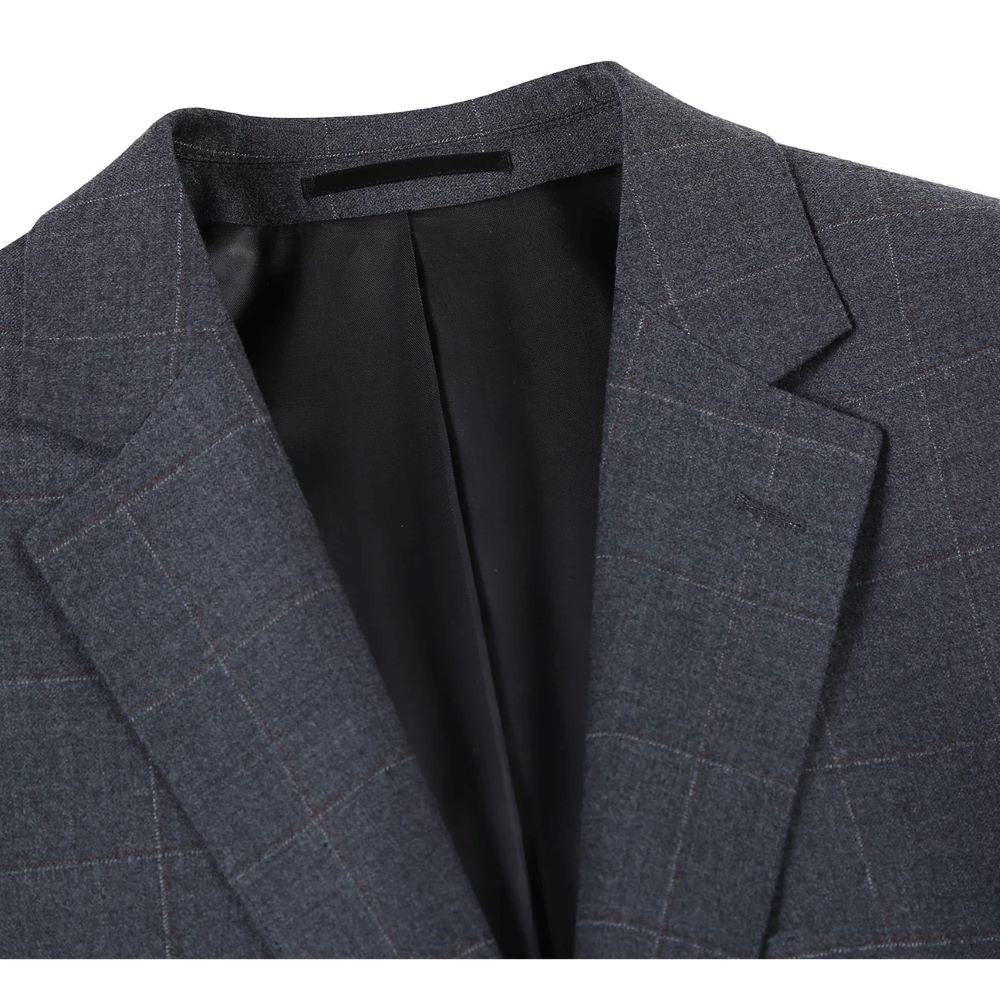 Gray Wool Blend Windowpane Suit, Regular Fit