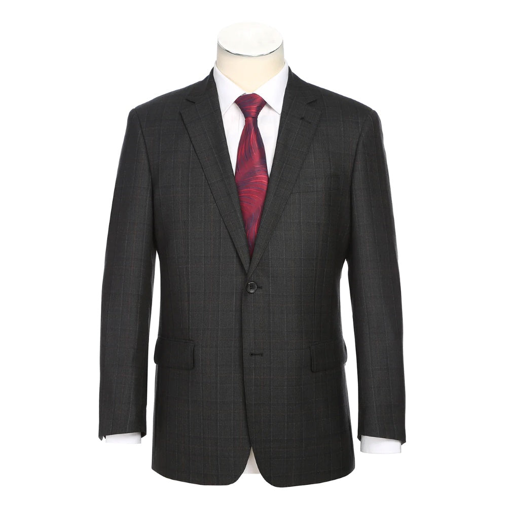 Black Wool Blend Windowpane Suit by Renoir