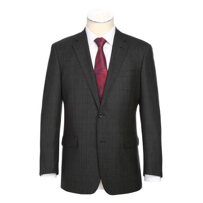 Black Wool Blend Windowpane Suit by Renoir