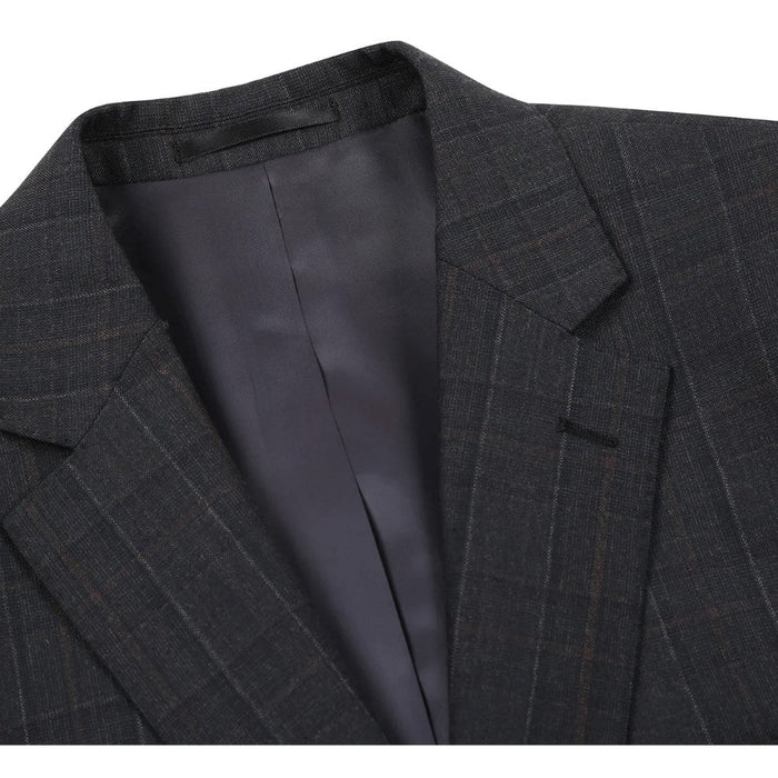 Black Wool Blend Windowpane Suit by Renoir