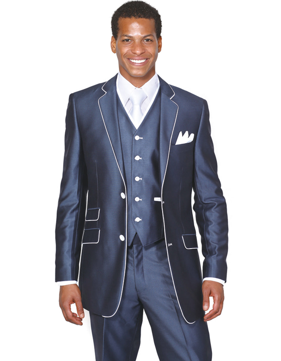 Navy Blue 2 Button Vested Tuxedo for Men