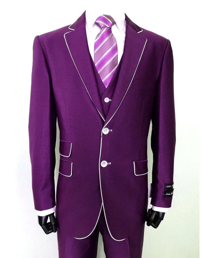 2 Button Vested Trim Tuxedo in Purple