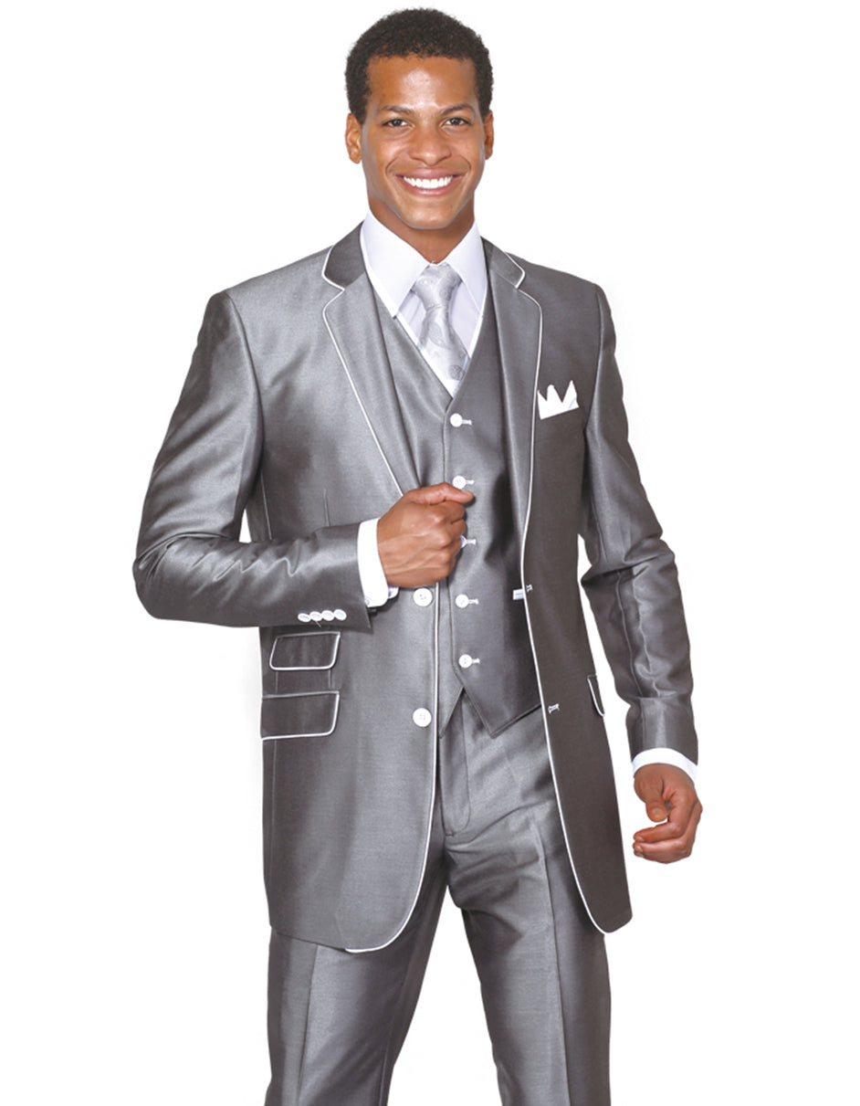 Silver Grey 2 Button Vested Trim Tuxedo for Men