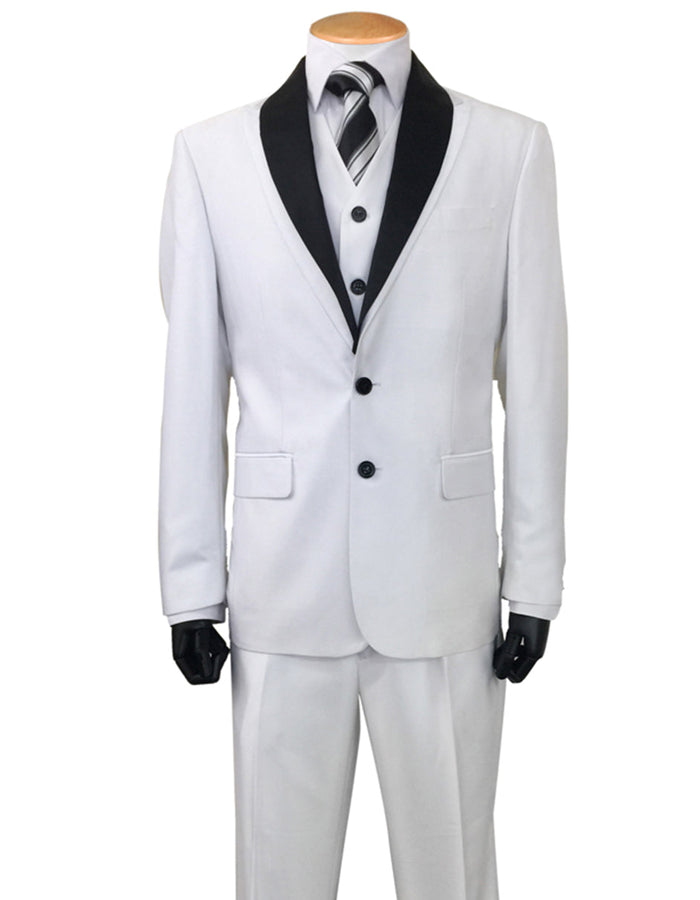 2 Button Sharkskin Tuxedo with Satin Shawl - White