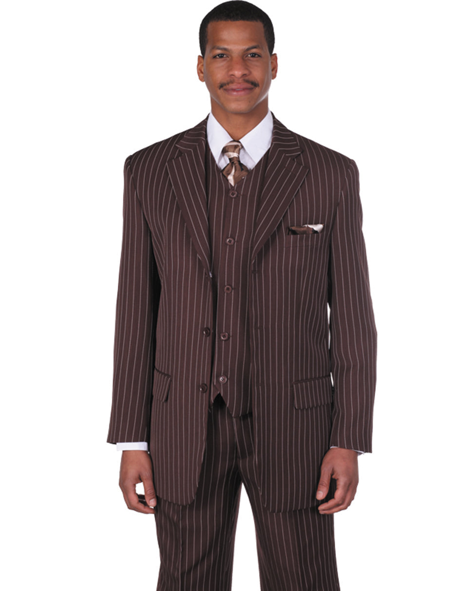 Brown 3 Button Pinstripe Gangster Suit