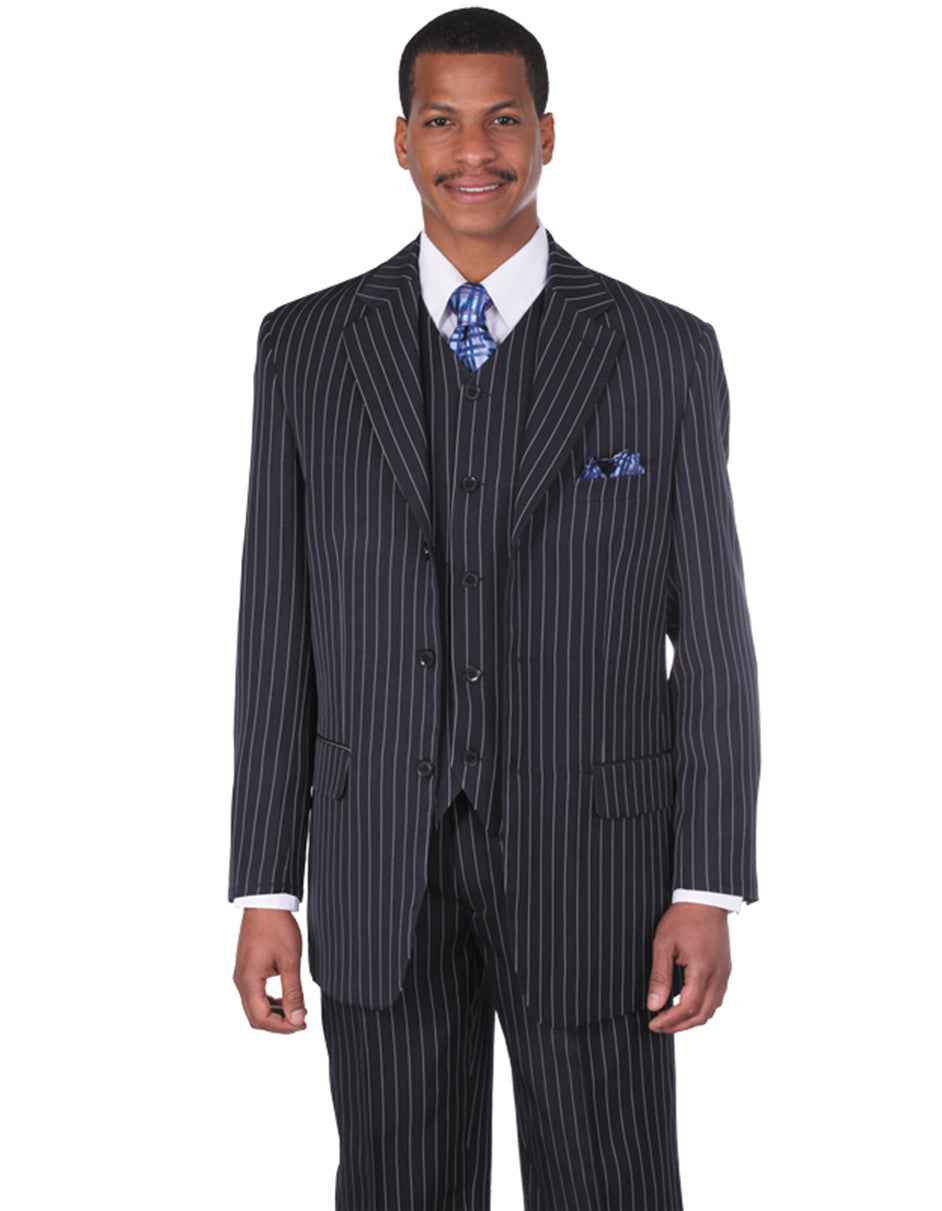 Navy Pinstripe 3 Button Gangster Suit