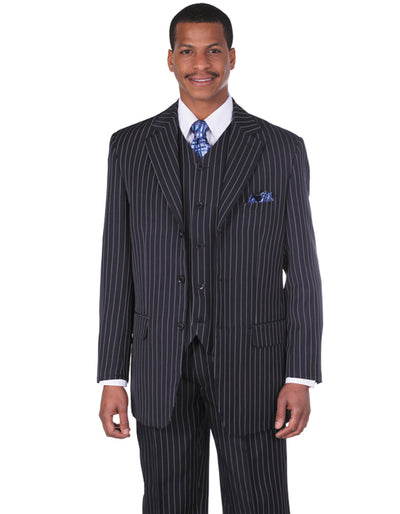 Navy Pinstripe 3 Button Gangster Suit