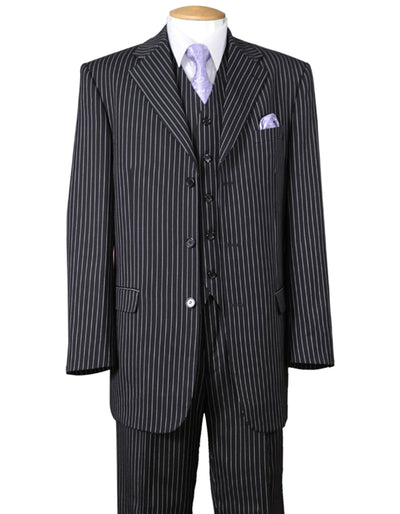 2 Button Pinstripe Gangster Suit in Black