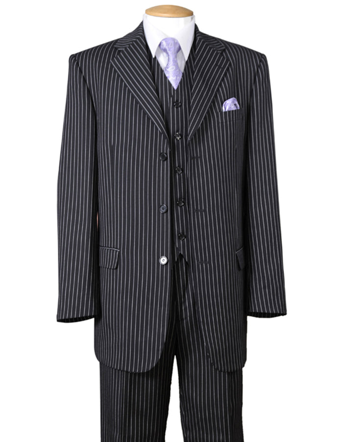 2 Button Pinstripe Gangster Suit in Black